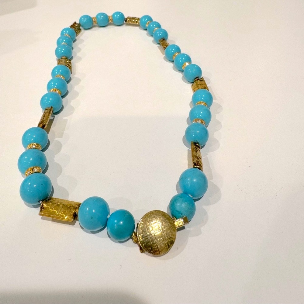 High-end turquoise, diamond and gold costume necklace. NWOT. - Picture 2 of 3